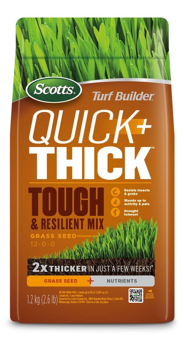 Turf Builder Quick + Thick Grass Seed Tough & Resilient Mix, 12-0-0, 1.2-kg K2202