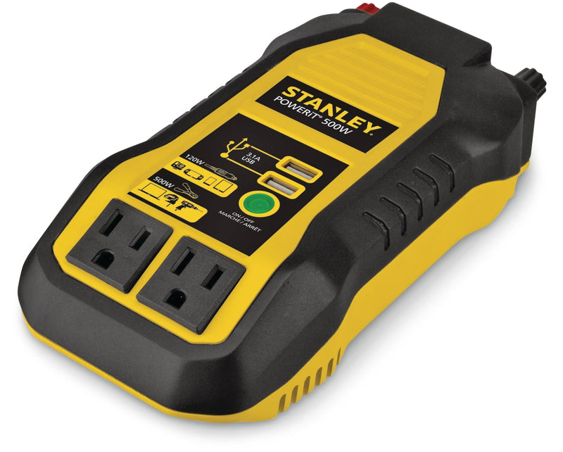 500W Inverter & Power Outlet with Battery Clamps, USB Ports, 12V DC Adapter O7260