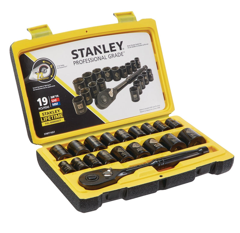 Professional Grade Black Chrome Socket Set, 19-pc, SAE/Metric E5872