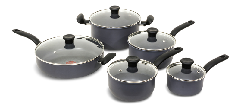 Hard Titanium Cookware Set, Non-stick, Dishwasher & Oven Safe, Grey, 10-pc O5582