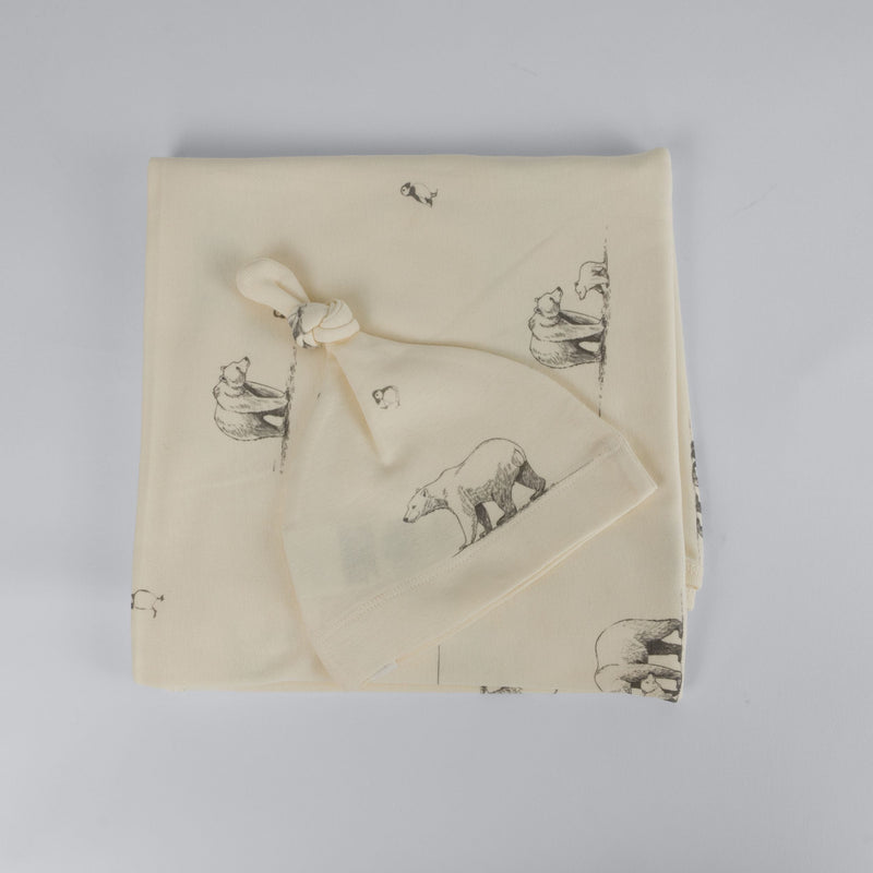 Polar Bear Print Premium Organic Cotton Blanket and Beanie Set J2845