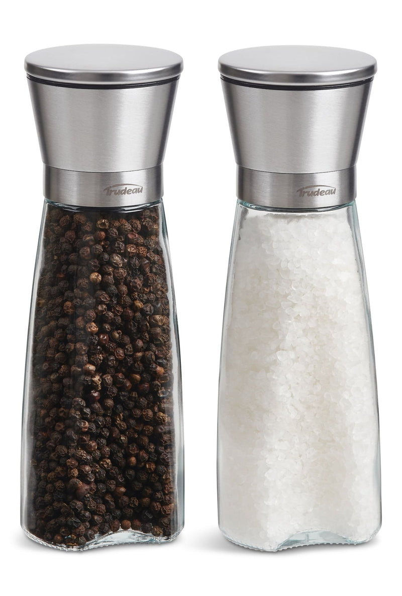 Stainless Steel/Glass Salt & Pepper Grinder Mill Set, Pre-Filled, 8-in, 2-pc B6256