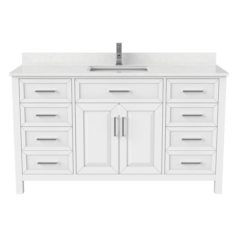 Terrence Undermount Single Sink Stone Top Bathroom Vanity with Drawer & Cabinet Organizer, White, 60-in F8961