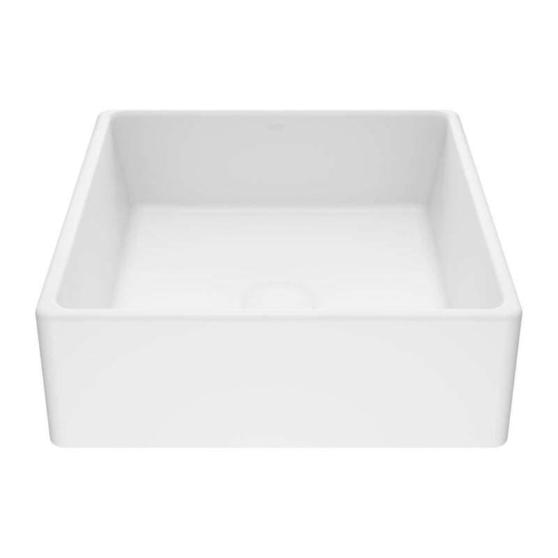 Dianthus Matte Stone Square Vessel Bathroom Sink, Above-Counter Installation, White Z3545