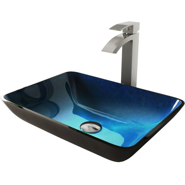 Glass Turquoise Water Bathroom Sink/Basin Set with Duris Faucet and Rectangular Vessel E8700