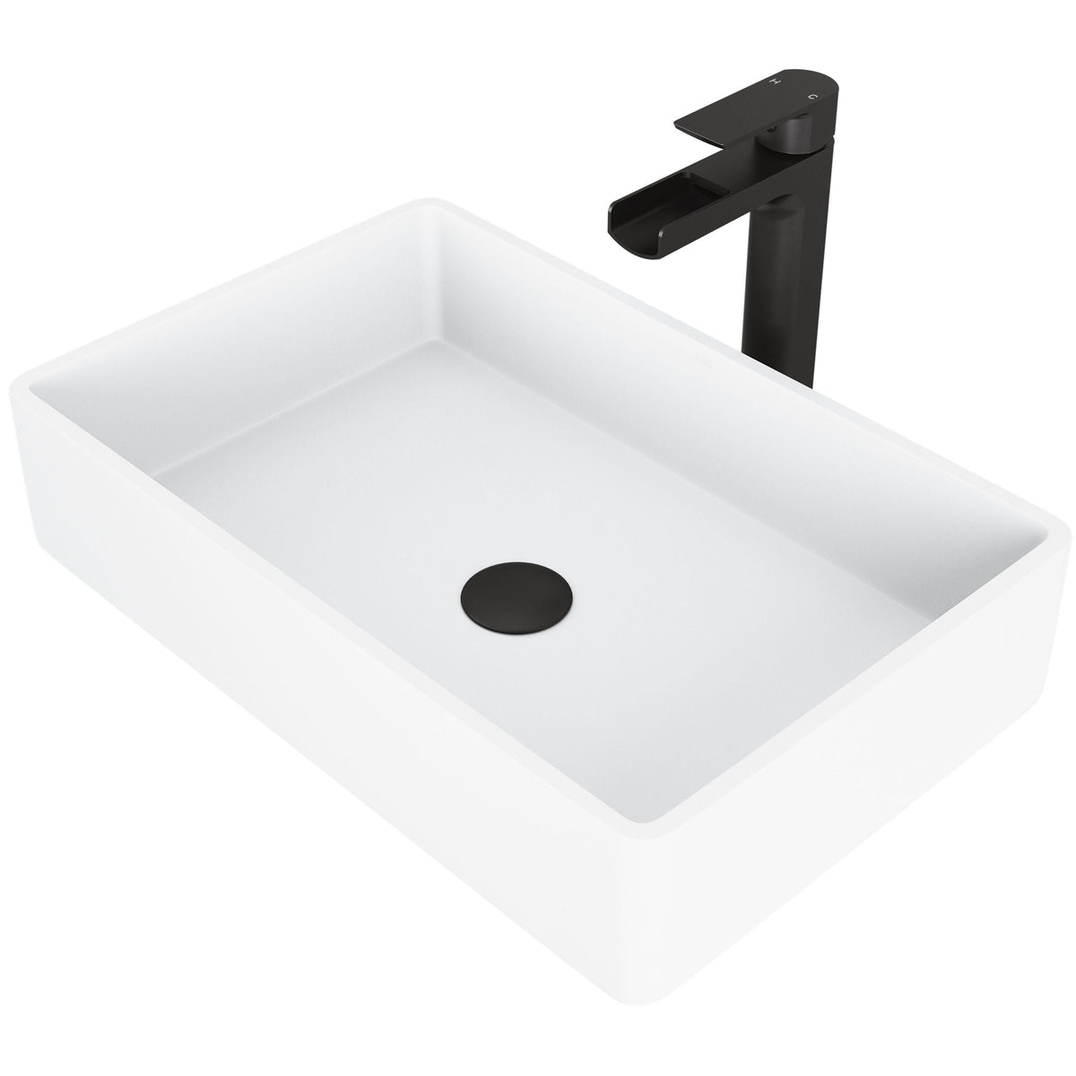 Magnolia White Bathroom Sink/Basin Set with Amada Faucet and Rectangular Composite Vessel