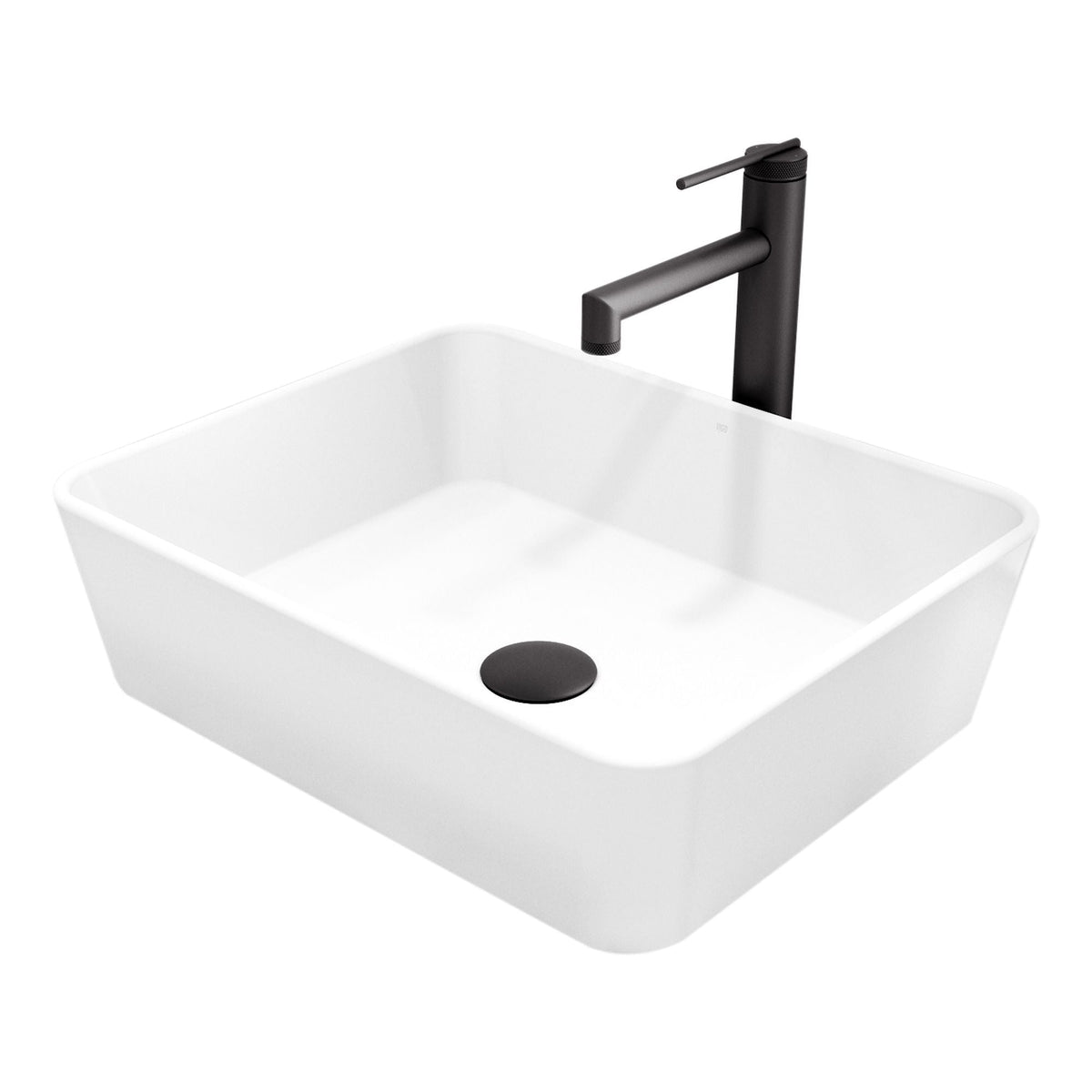 Marigold Matte White Bathroom Sink/Basin Set with Sterling Faucet and Rectangular Composite Vessel