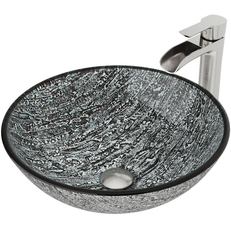 Titanium Glass Slate Grey Bathroom Sink/Basin Set with Niko Faucet and Round Vessel U2377