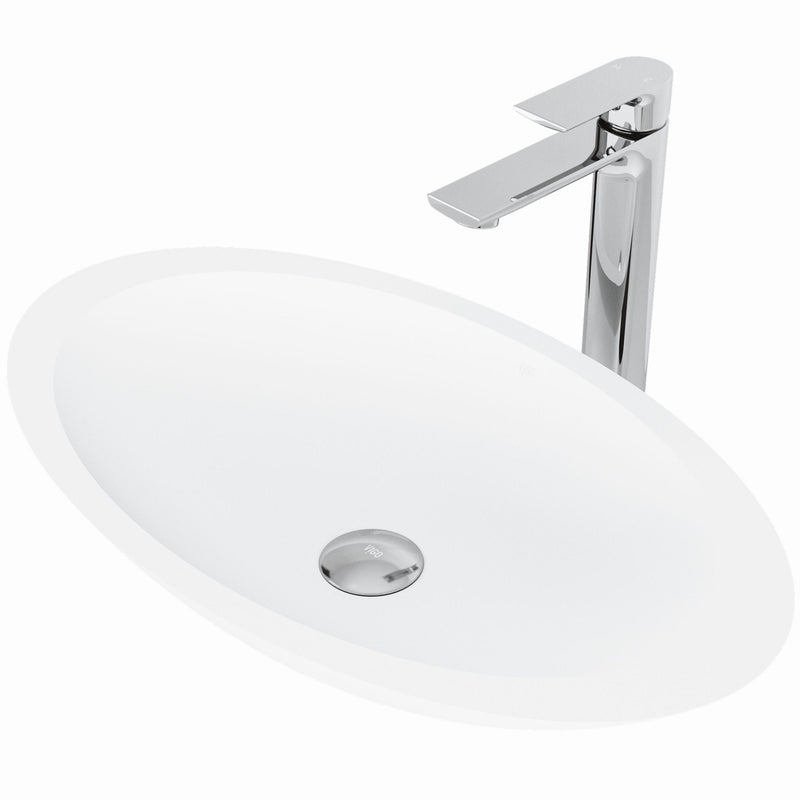 Wisteria White Bathroom Sink/Basin Set with Norfolk Faucet and Oval Composite Vessel Y1208